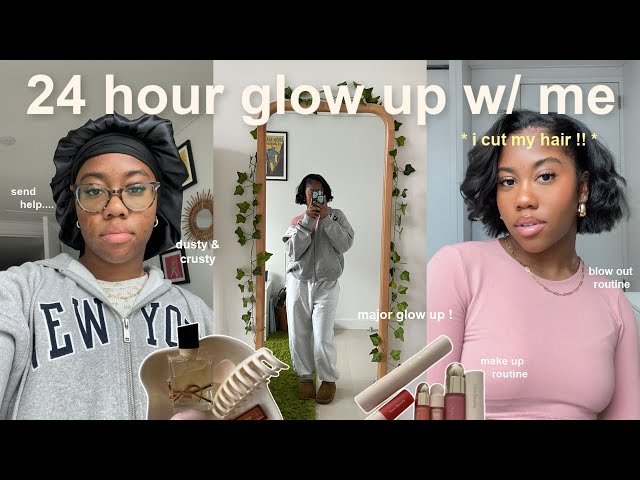 EXTREME 24 HOUR GLOW UP W/ ME *on a budget* 🎀 cutting my hair, appointments, blowout routine & nails