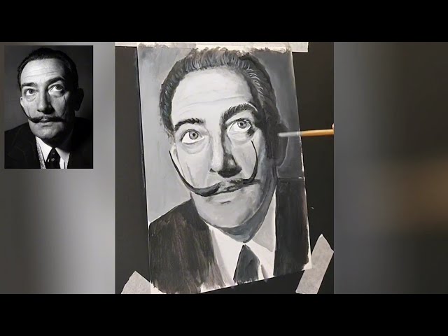 Painting Salvador Dalí in Black & White | Step-by-Step Acrylic Portrait Tutorial