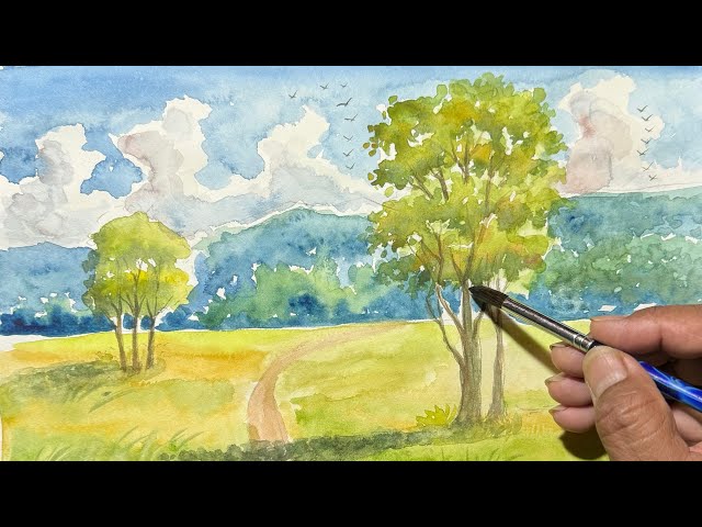 Learn to paint the simple landscape of mountain