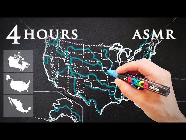 ASMR 4 hours Map Drawing | USA, Canada, Mexico