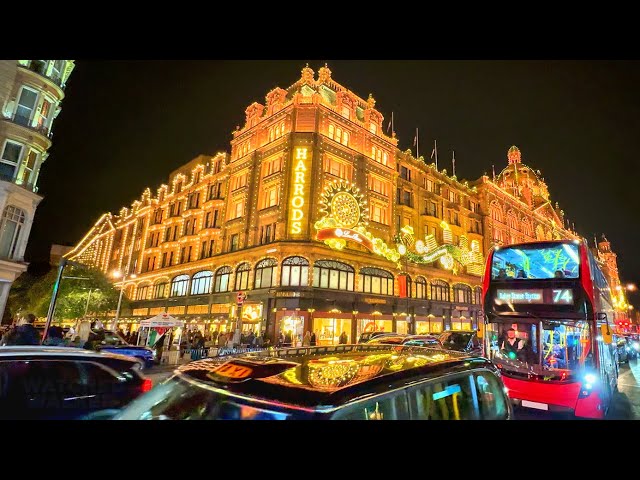 2024 London Christmas Lights & Windows Tour ✨ Harrods & Harvey Nichols, Knightsbridge Walk 🎄 4K HDR