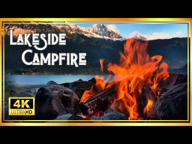 🔥🔥🔥Mountain Campfire: Sunset White Noise Ambience by the Lake with Crackling Fire Sounds in 4K