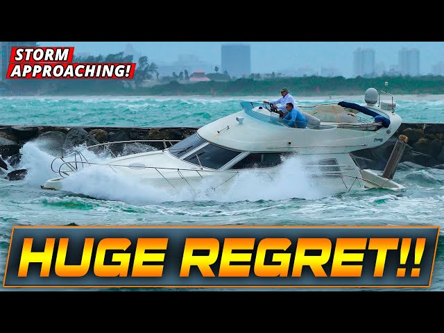 BOAT HEADS OUT TOO LATE! THE STORM CLOSES IN! | HAULOVER INLET | WAVY BOATS