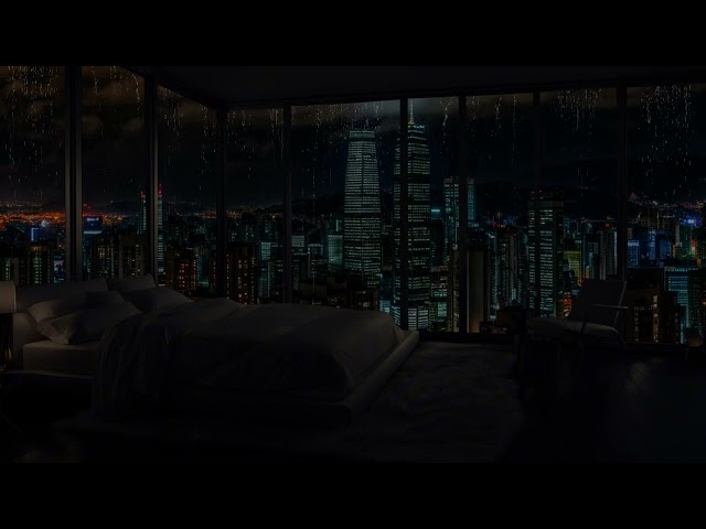 🌧️Sound of heavy rain and the night view of Seoul city. Good night~ White noise 🌙🛏️