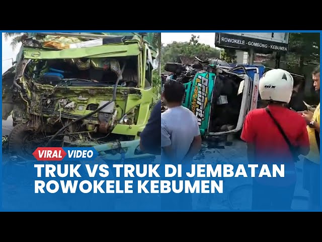 Kecelakaan Truk Vs Truk di Jembatan Rowokele Kebumen Ringsek Terbalik