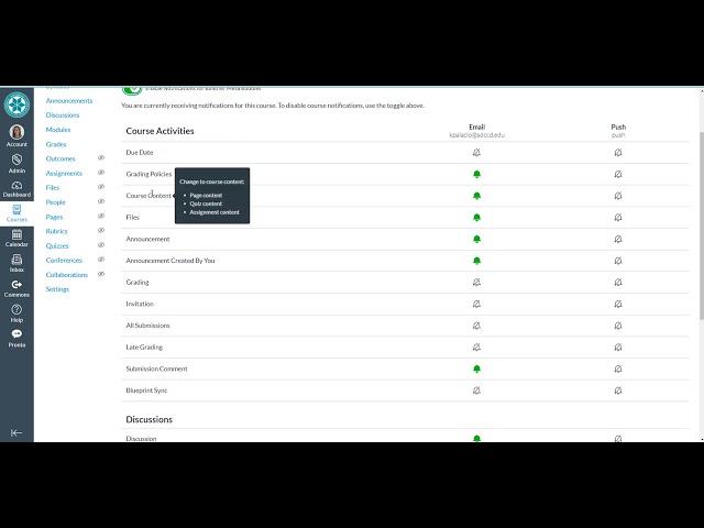 How to set individual Canvas Course Notifications