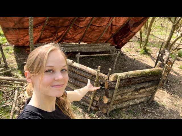 Expanding my Bushcraft Camp | Building a Shelter and Making Tea over a Campfire | Windbreaker Walls