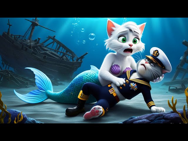 Sailor Cat Rescued By Cute Mermaid😾 #cat #catstory #cute #kitten #aiimages #aicat