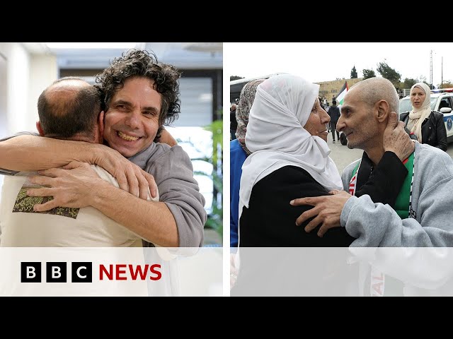 Israel releases 183 Palestinian prisoners and Hamas releases three Israeli hostages | BBC News