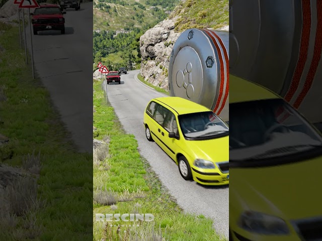 Cars vs Big & Small Bollards on clif - BeamNG.Drive