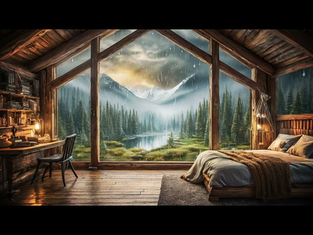 "9 Hours of Relaxing Rain on a Roof with Stunning Mountain and Lake View | Deep Sleep Sounds"