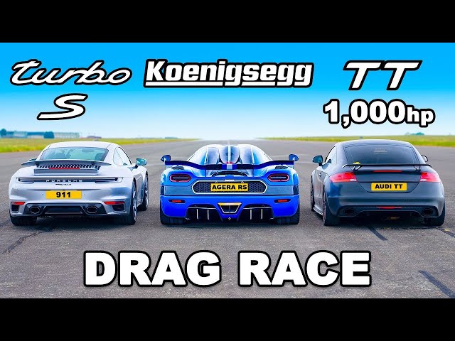 Koenigsegg v 1000hp Audi TT v Porsche 911 Turbo S DRAG RACE