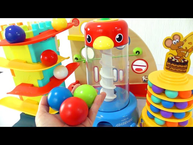 Marble Run ASMR Race ☆ HABA Slope & Dump Truck Excavator Ambulance Forklift Garbage Truck Tractors#1