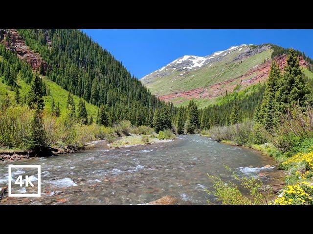 4K Mountain Spring Ambience | Mountain River Nature Sounds | Peaceful Nature Scene | White Noise