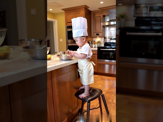 baby washing dishes