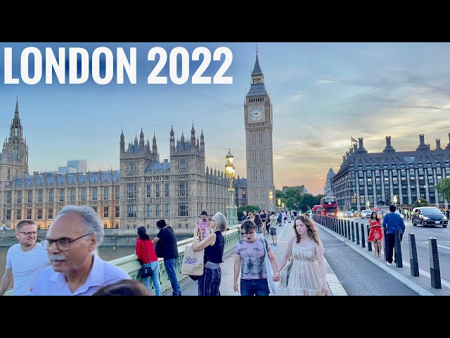 England, London City Summer Street Evening Tour 2022 | 4K HDR Virtual Walking Tour around the City