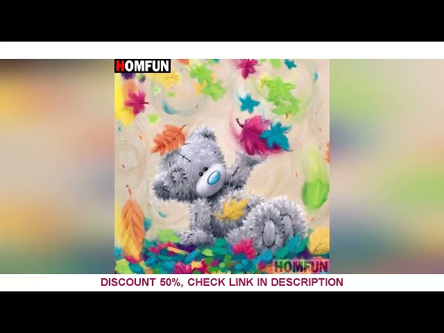 HOMFUN Diy 5d Diamond Painting "Bear color leaves" Cross Stitch Square Round Diamond Embroidery Hand