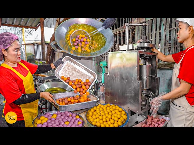 Automatic Machine Colourful Sweet Potato Balls Making In Bangkok l Thailand Street Food