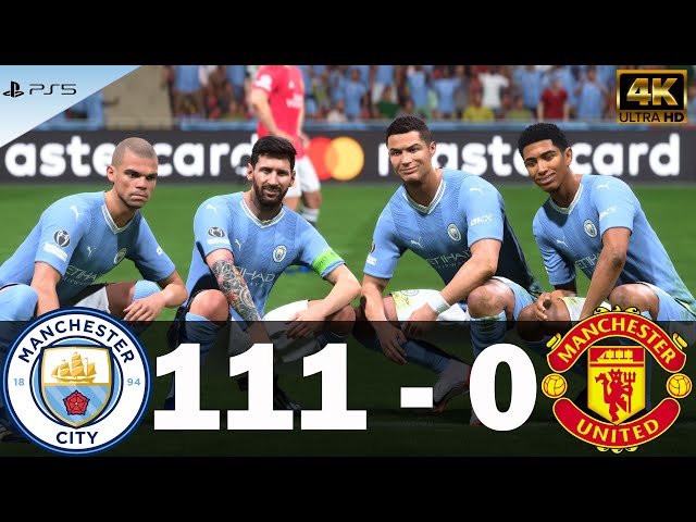 RONALDO, MESSI, MBAPPE, NEYMAR in MANCHESTER CITY vs MANCHESTER UNITED, FC 24, PS5, 4K