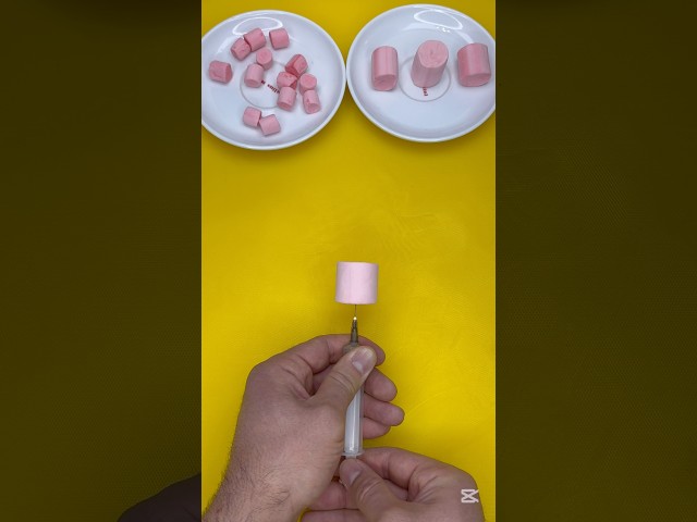 “Magic Syringe! Tiny PINK Marshmallow GROWS BIG! 🪄✨ Unbelievable Experiment!”#asmr #marshmello