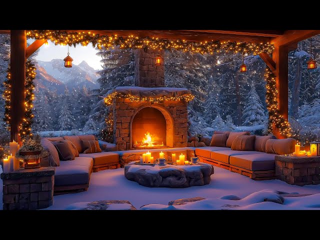 Tranquil Snowstorm Evenings ❄️ Cozy Porch Corner with Soft Jazz and Fireplace Crackle for Deep Sleep