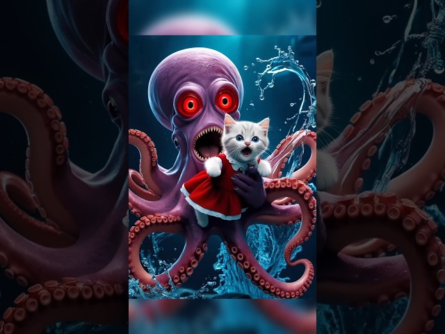 Octopus caught the cat baby  #cat #cute #catlover #catvideos #cutecat #aiimages