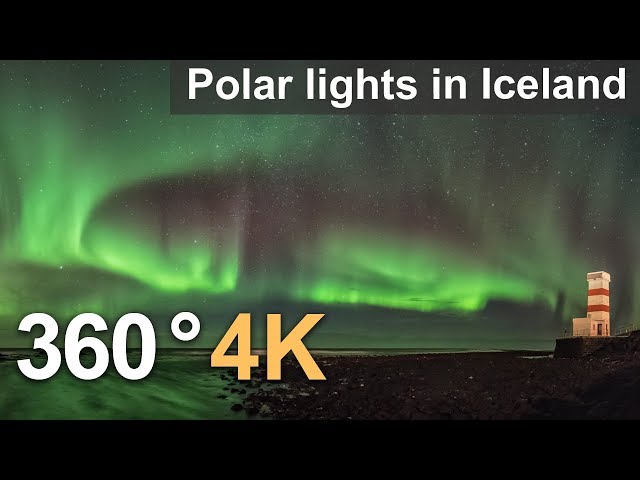 360°, Polar lights in Iceland. 4К video