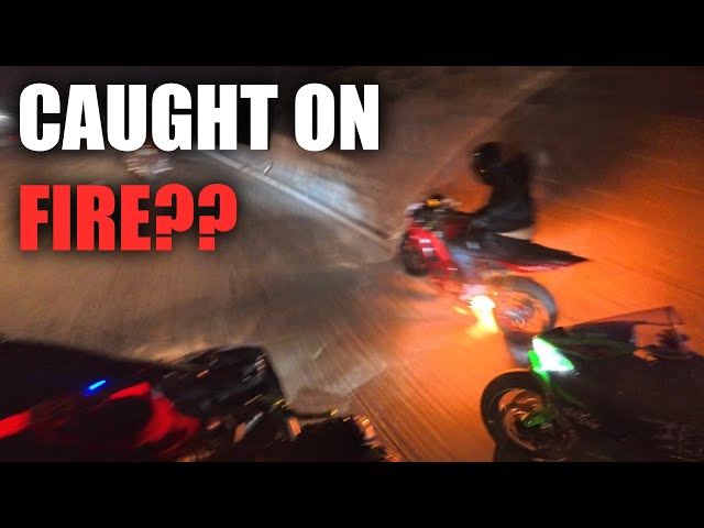 SPORTBIKE CAUGHT ON FIRE