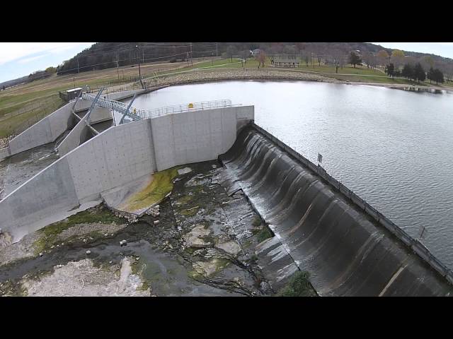 flying over Lake Byllesby dam