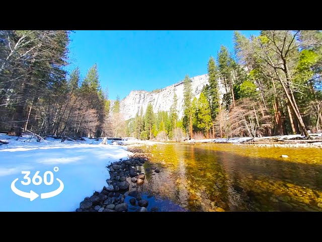 8K 360° VR Merced River, Yosemite – Winter Ambience & Snowy Scenery | Relaxing Nature Ambience