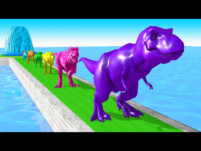 Paint Animals Dinosaur T-Rex Herbivores and Carnivores Dinosaurs Fountain Crossing Animal Cartoon