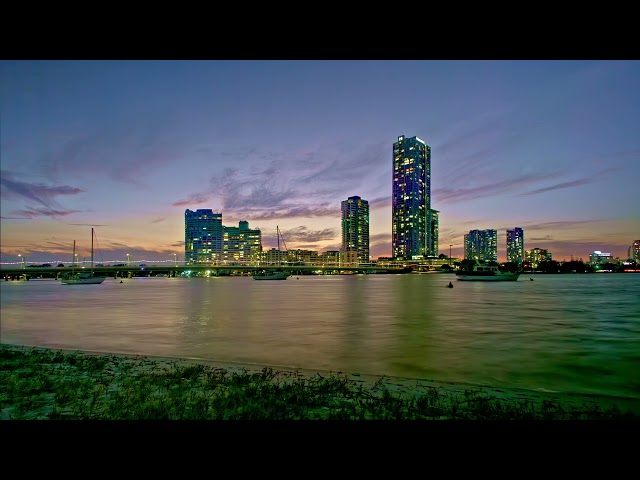 Serene dusk falls over the waters of the Broadwater, Main Beach/Southport Gold Coast QLD Australia