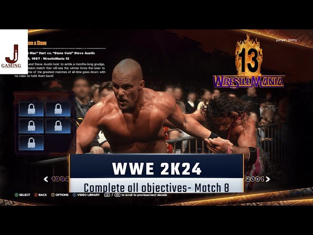 WWE 2K24 Showcase match 8 complete all objectives Bret Hart VS Steve Austin Wrestlemania 13