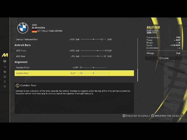 MOTORFEST Z4 sDrive35is Rally Raid Grand Race Pro settings