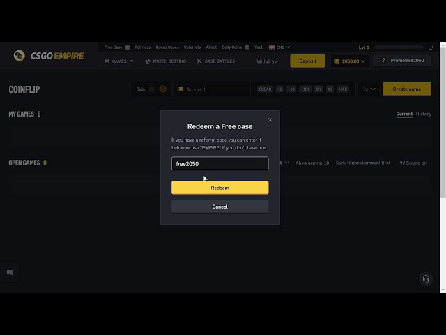 CSGOEmpire.com FREE Coins BUG! csgo empire free case code. csgoempire promo code