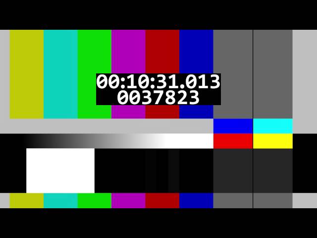 Scrolling color bars with time/frame counters and a test tone (revision)