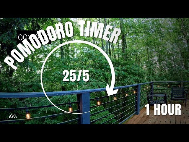 1-Hour Pomodoro Timer | Tranquil Deck Overlooking Lush Forest for Deep Focus