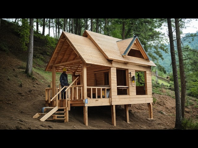 A man builds an amazing HOUSE in a FOREST on a Slope