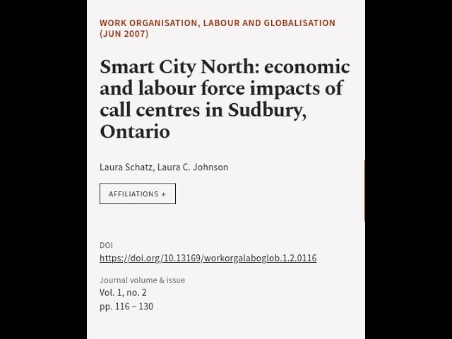 Smart City North: economic and labour force impacts of call centres in Sudbury, Ontar... | RTCL.TV