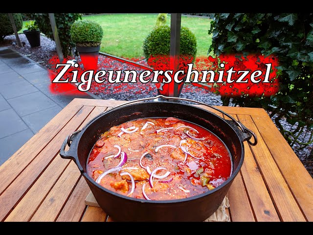 Zigeunerschnitzel aus dem Dutch Oven. Schnitzel mal anderes. Rezept