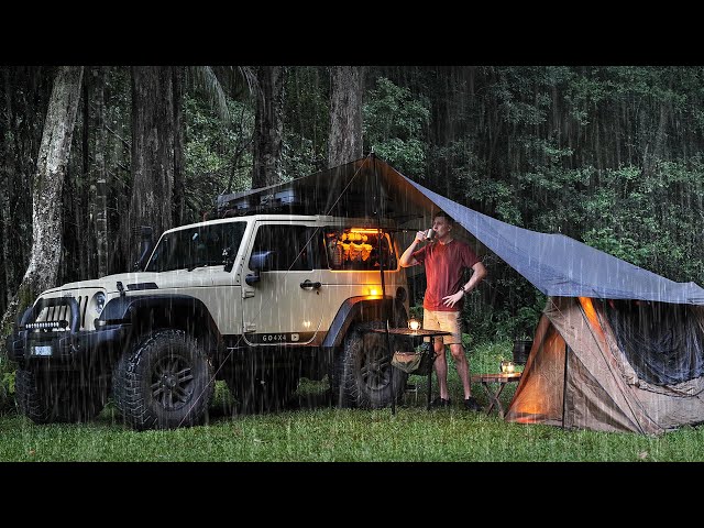 SOLO Camping in the RAIN || RELAX, SLEEP and Eat in the JUNGLE || Rain ASMR