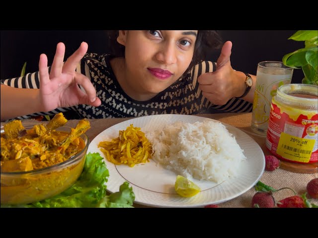 EATING SHOW | BASMATI RICE, JACKFRUIT CHICKEN CURRY, ALOO BHAJA, GHEE | MUKBANG | ASMR