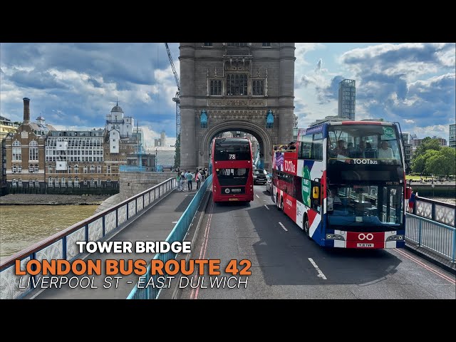 London Upper-Deck Bus Ride crossing Tower Bridge: Liverpool St to East Dulwich aboard Bus Route 42 🚌