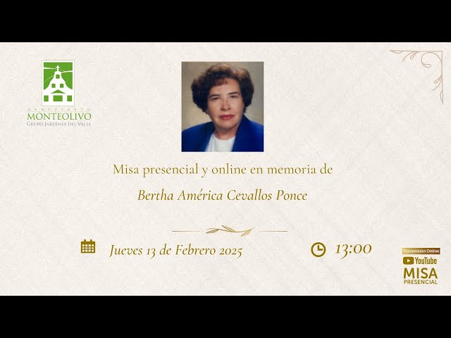 Misa presencial y online en memoria de Bertha América Cevallos Ponce