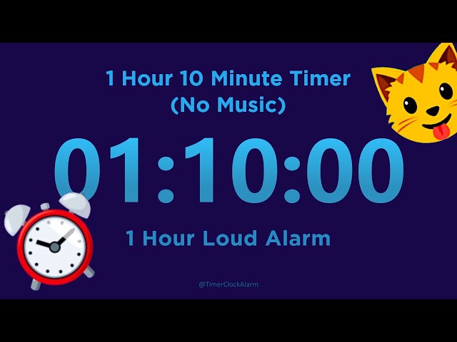 1 Hour 10 minute Timer Countdown (No Music) + 1 Hour Loud Alarm