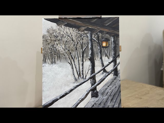 A Cozy Winter Evening || Landscape Acrylic Paintings ||Step-by-Step Tutorial