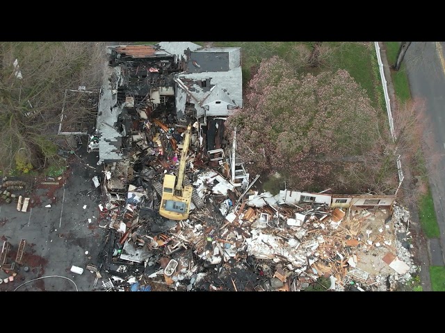 House fire demolition shot by drone