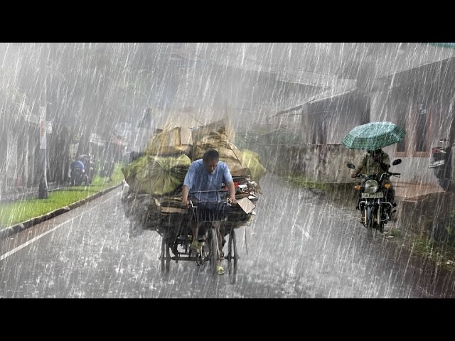 Extreme Rainstorm in Indonesia 🌧️ Walking Through Heavy Rain & Strong Winds in a Cold City