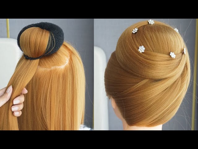 New Elegant Bun Hairstyle With Donut - Beautiful Easy Hairstyle For Wedding