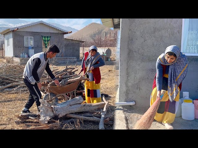 🏡 Real Village Life | We Collected Firewood🪵 and Cleaned the Yard! | Iran village lifestyle